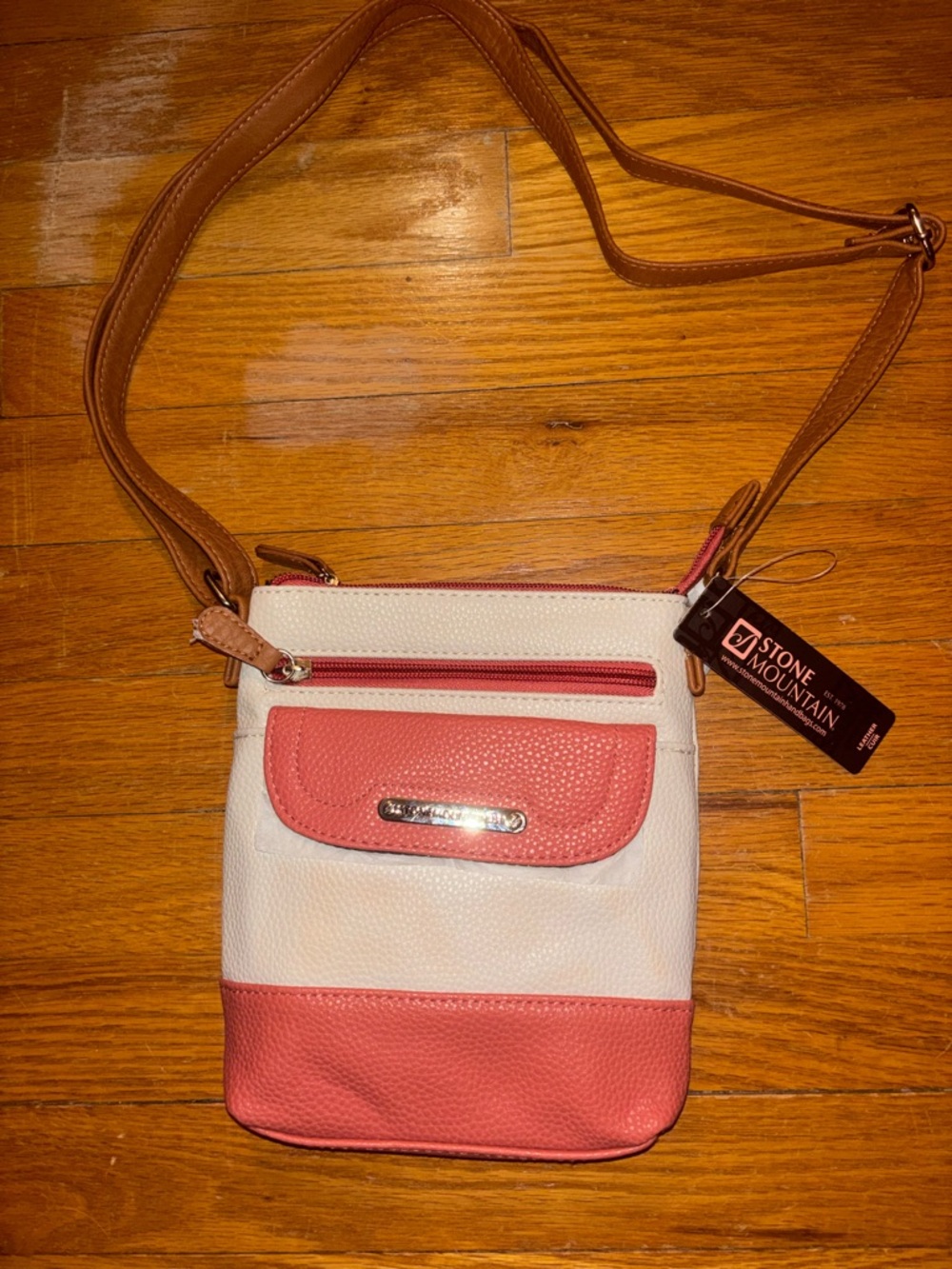 Stone Mountain Accessories White and Coral Crossbody Shoulder Bag